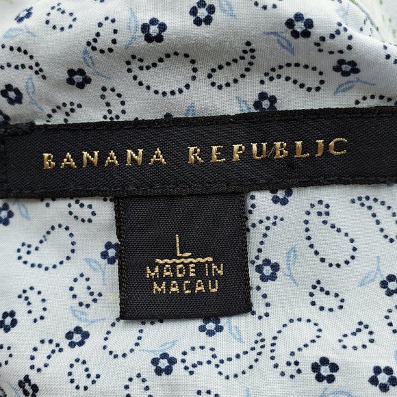 Title Banana Republic Dress Shirt Green Floral Dotted Button-Up SHIRT Size Large - Picture 3 of 3